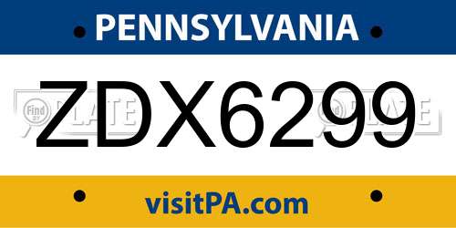ZDX6299 Pennsylvania License Plate
