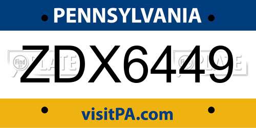 ZDX6449 Pennsylvania License Plate