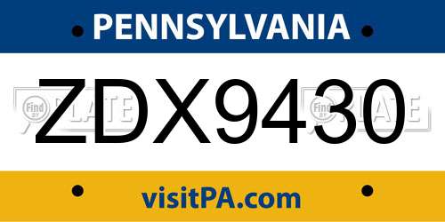 ZDX9430 Pennsylvania License Plate