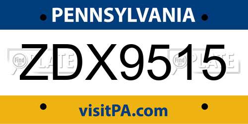 ZDX9515 Pennsylvania License Plate