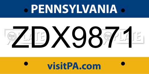 ZDX9871 Pennsylvania License Plate
