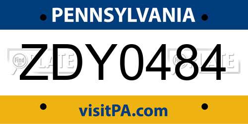 ZDY0484 Pennsylvania License Plate