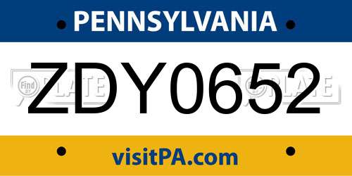 ZDY0652 Pennsylvania License Plate