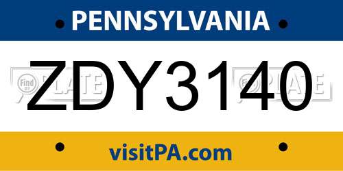 ZDY3140 Pennsylvania License Plate