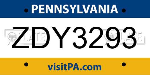 ZDY3293 Pennsylvania License Plate
