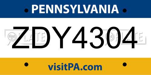 ZDY4304 Pennsylvania License Plate