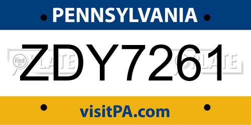 ZDY7261 Pennsylvania License Plate