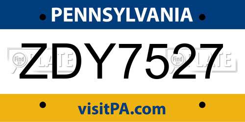 ZDY7527 Pennsylvania License Plate