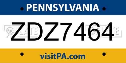 ZDZ7464 Pennsylvania License Plate