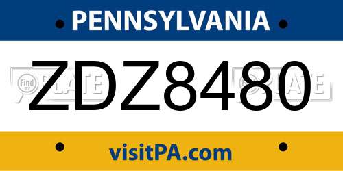 ZDZ8480 Pennsylvania License Plate