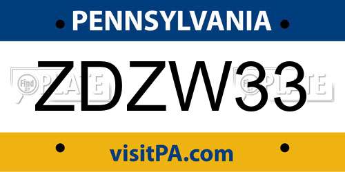 ZDZW33 Pennsylvania License Plate