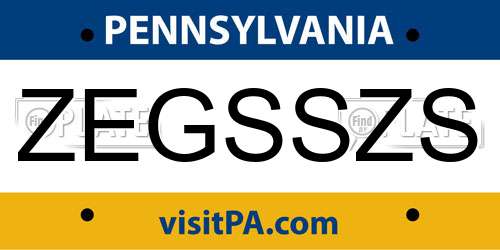 ZEGSSZS Pennsylvania License Plate