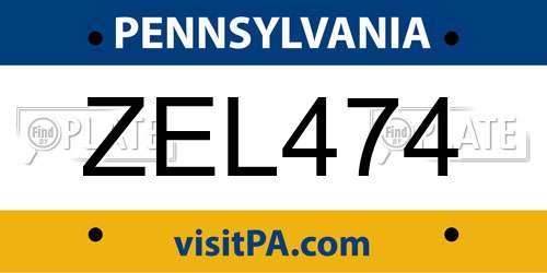 ZEL474 Pennsylvania License Plate