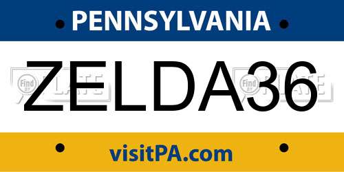 ZELDA36 Pennsylvania License Plate