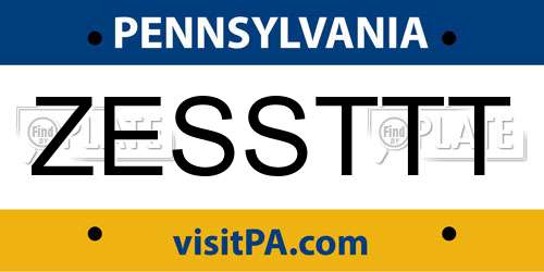 ZESSTTT Pennsylvania License Plate