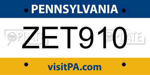 ZET910 Pennsylvania License Plate