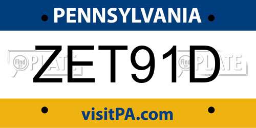 ZET91D Pennsylvania License Plate