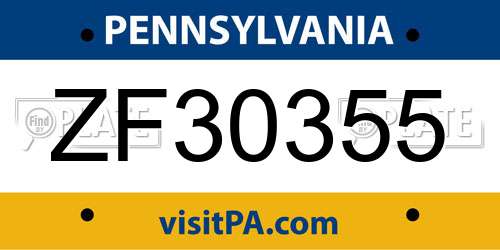 ZF30355 Pennsylvania License Plate