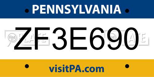 ZF3E690 Pennsylvania License Plate