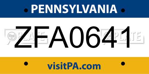 ZFA0641 Pennsylvania License Plate