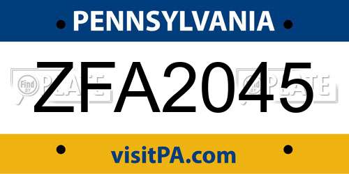 ZFA2045 Pennsylvania License Plate
