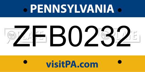 ZFB0232 Pennsylvania License Plate