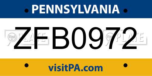 ZFB0972 Pennsylvania License Plate