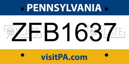 ZFB1637 Pennsylvania License Plate