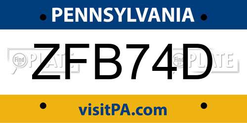 ZFB74D Pennsylvania License Plate