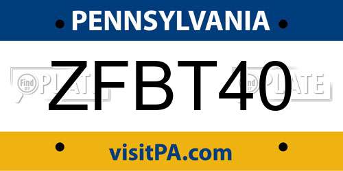 ZFBT40 Pennsylvania License Plate