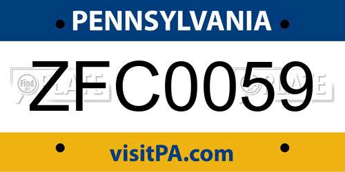 ZFC0059 Pennsylvania License Plate