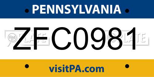 ZFC0981 Pennsylvania License Plate