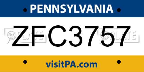 ZFC3757 Pennsylvania License Plate