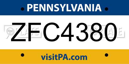 ZFC4380 Pennsylvania License Plate