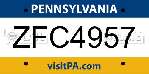 ZFC4957 Pennsylvania License Plate