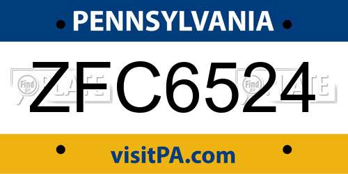 ZFC6524 Pennsylvania License Plate