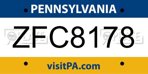 ZFC8178 Pennsylvania License Plate