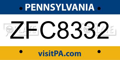 ZFC8332 Pennsylvania License Plate
