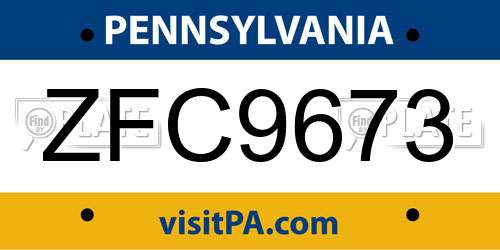 ZFC9673 Pennsylvania License Plate