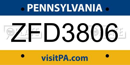 ZFD3806 Pennsylvania License Plate