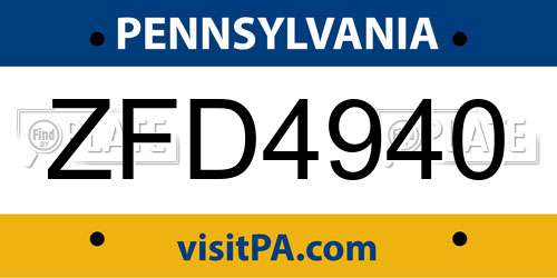 ZFD4940 Pennsylvania License Plate