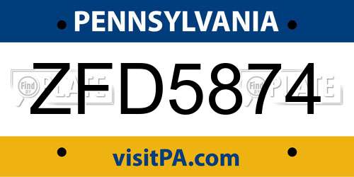 ZFD5874 Pennsylvania License Plate