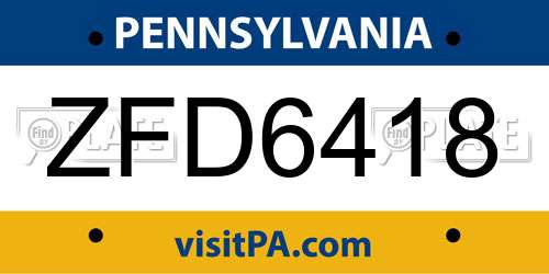 ZFD6418 Pennsylvania License Plate