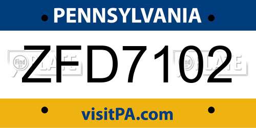ZFD7102 Pennsylvania License Plate