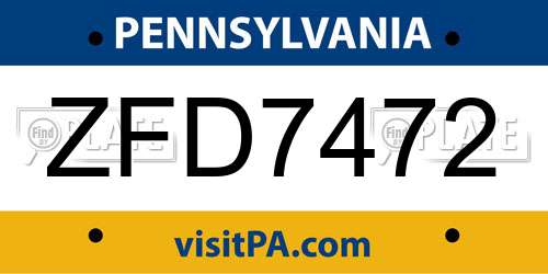 ZFD7472 Pennsylvania License Plate