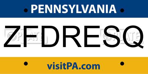 ZFDRESQ Pennsylvania License Plate