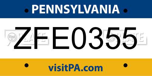 ZFE0355 Pennsylvania License Plate