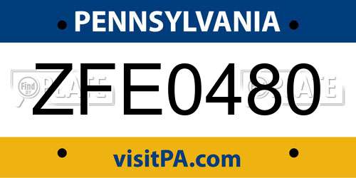 ZFE0480 Pennsylvania License Plate