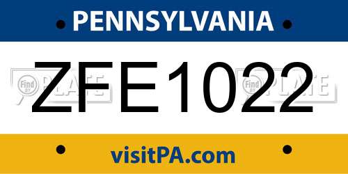 ZFE1022 Pennsylvania License Plate