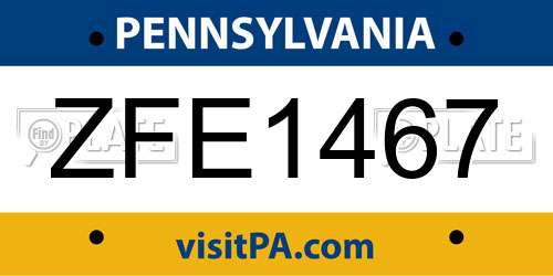 ZFE1467 Pennsylvania License Plate